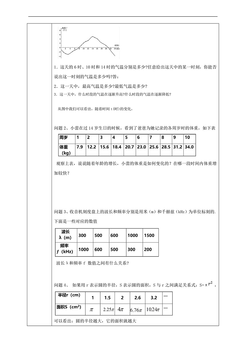 华师大版数学八年级下册17.1《变量与函数》学案第2页