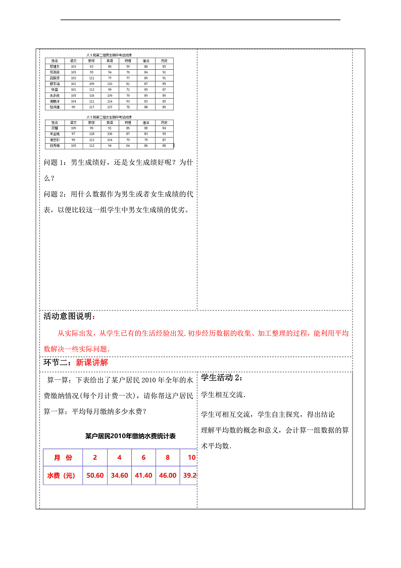 华师大版数学八年级下册20.1.1 《平均数的意义》 教案第2页