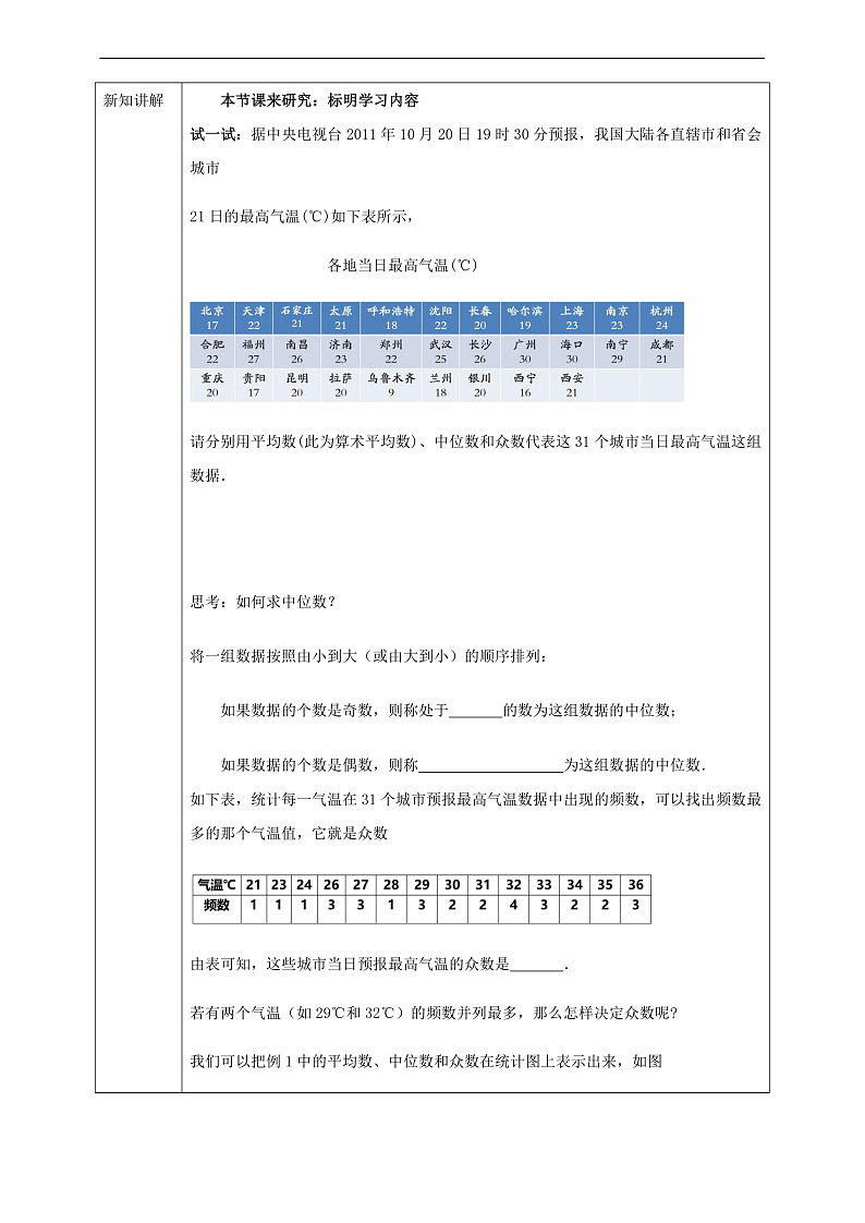 华师大版数学八年级下册20.2.1《中位数和众数》学案第2页