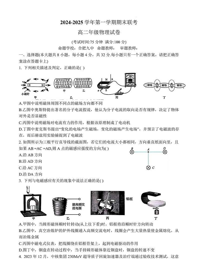 安徽省合肥市六校联盟2024-2025学年高二上学期期末考试物理试卷第1页
