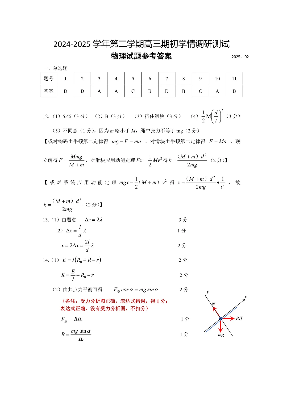 江苏省扬州市高邮市2024-2025学年高三下学期开学考试物理答案第1页
