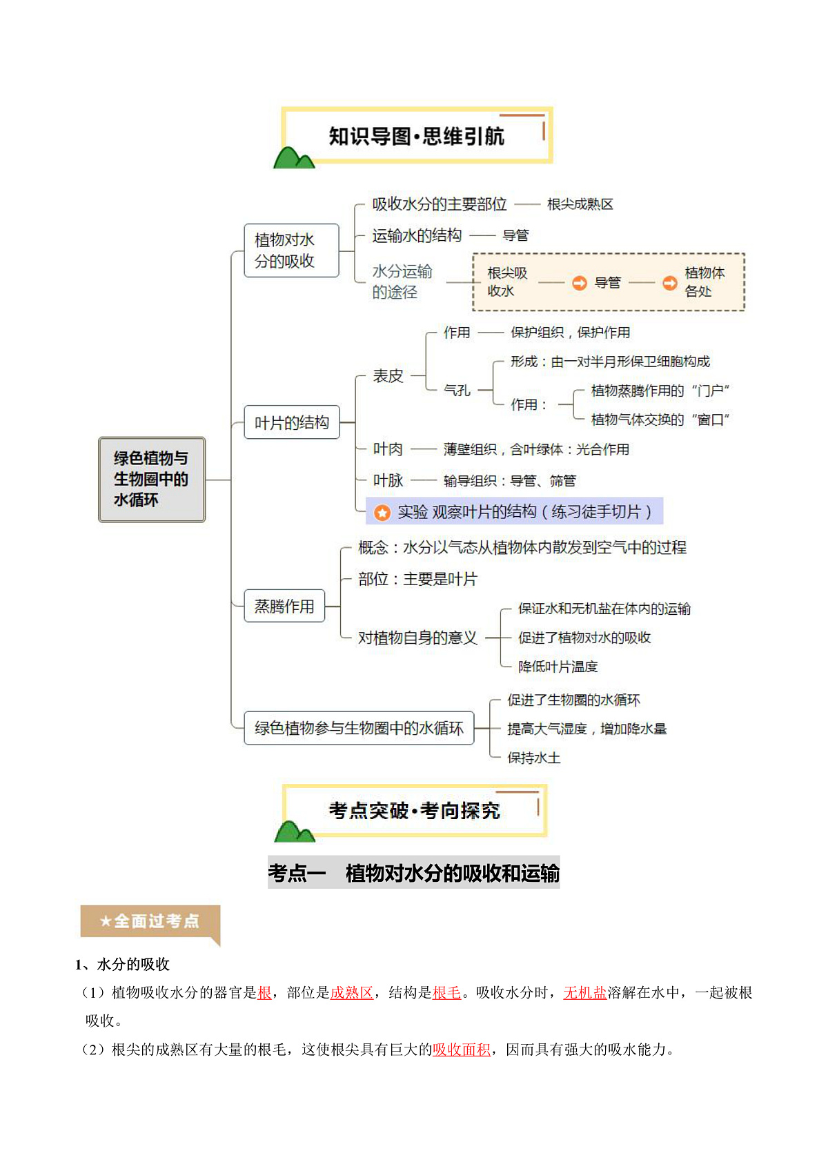中考生物一轮复习 第07讲 绿色植物与生物圈中的水循环（精研讲义）（解析版）第2页