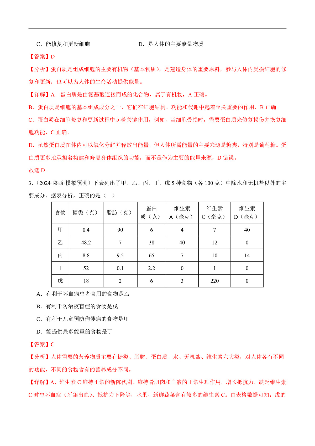 中考生物一轮复习 第11讲 人体的营养（5大命题点分层精练）（解析版）(1)第2页