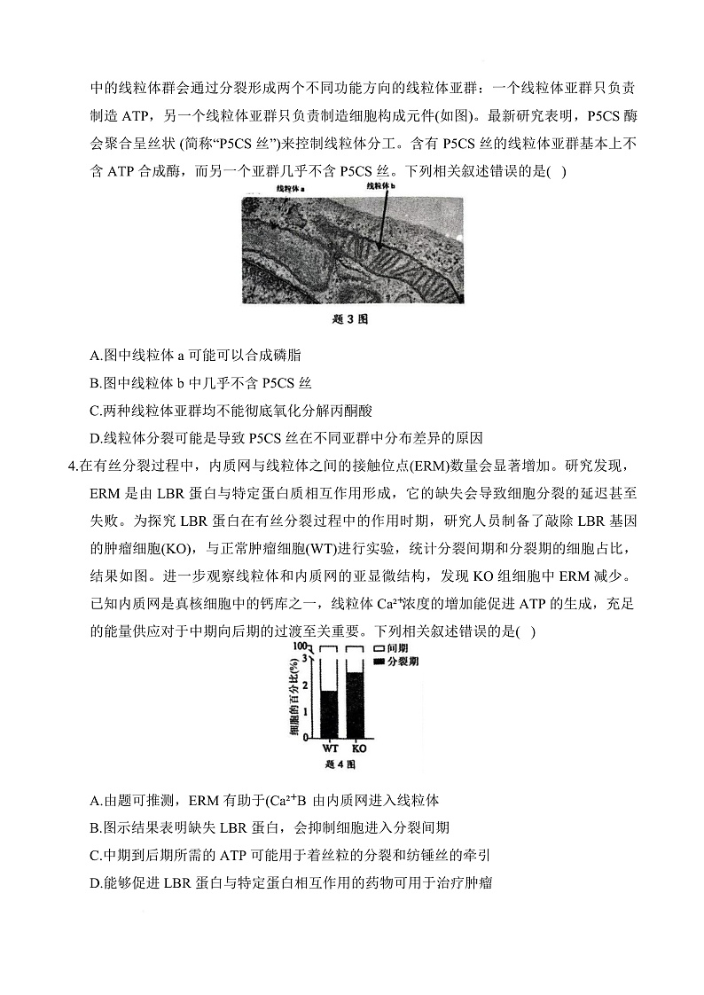 重庆市拔尖强基联盟2024-2025学年高三下学期2月月考生物试题第3页