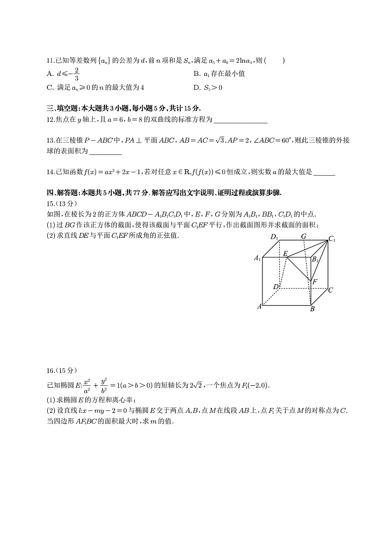 四川省成都市树德中学2024-2025学年高三下学期开学考试数学试题（PDF版附答案）第2页