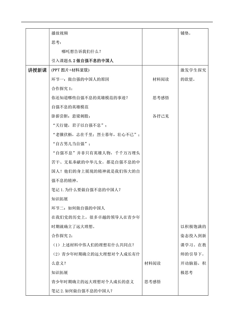5.2做自强不息的中国人（教学设计）第2页