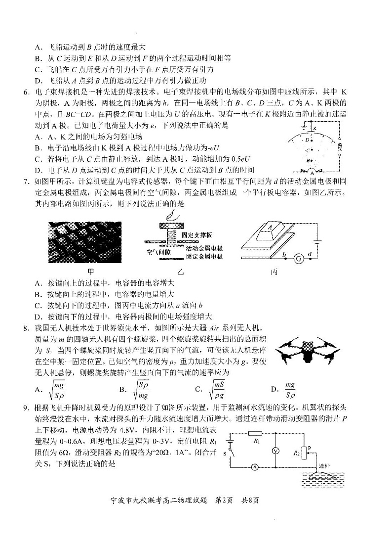 宁波市2024学年第一学期期末九校联考高二物理试题 宁波市2024学年第一学期第2页