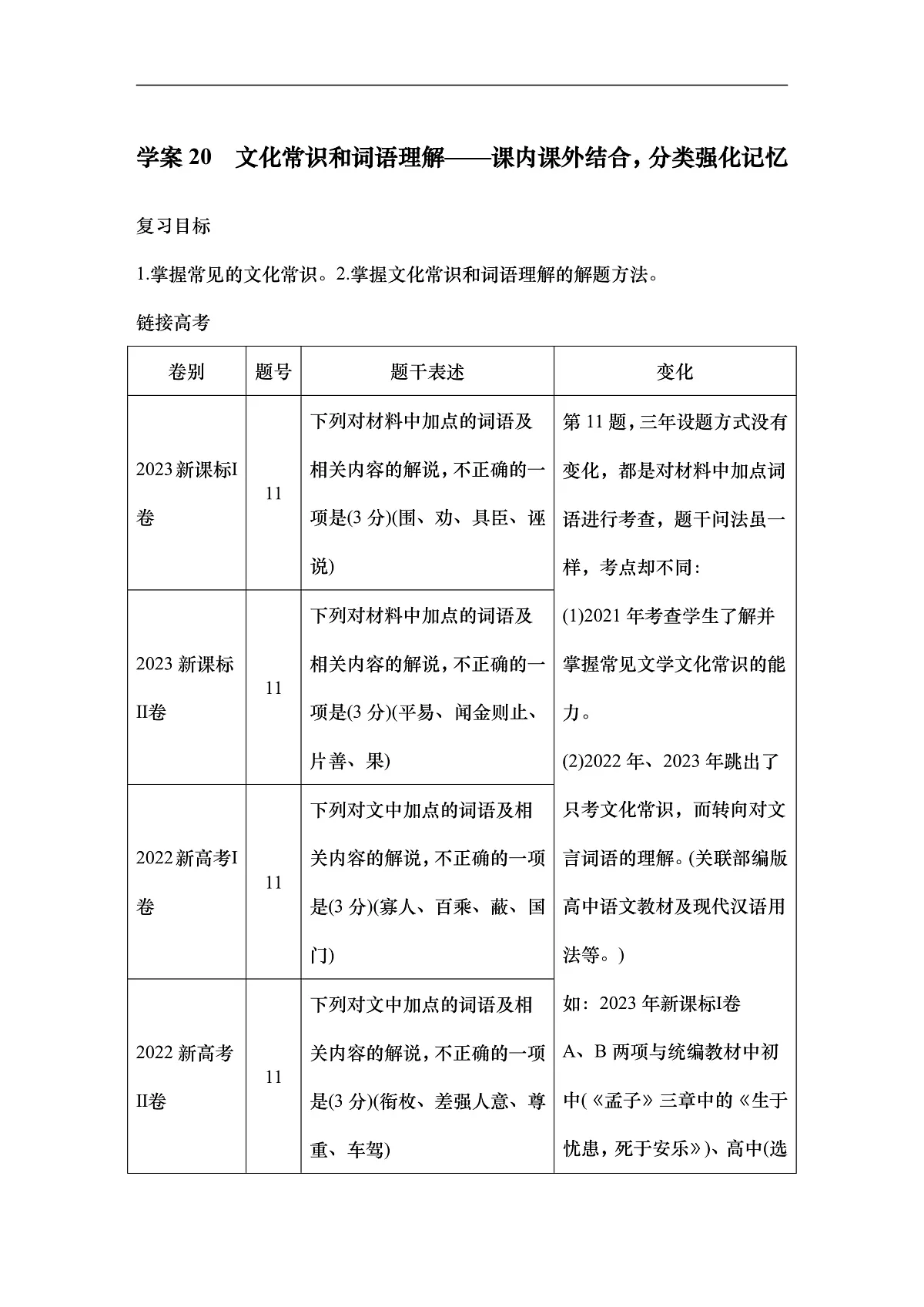新高考语文一轮复习学案20　文化常识和词语理解（含答案）第1页