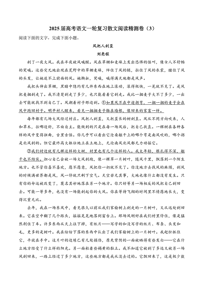 新高考语文一轮复习散文阅读精测卷（3）（含答案）第1页