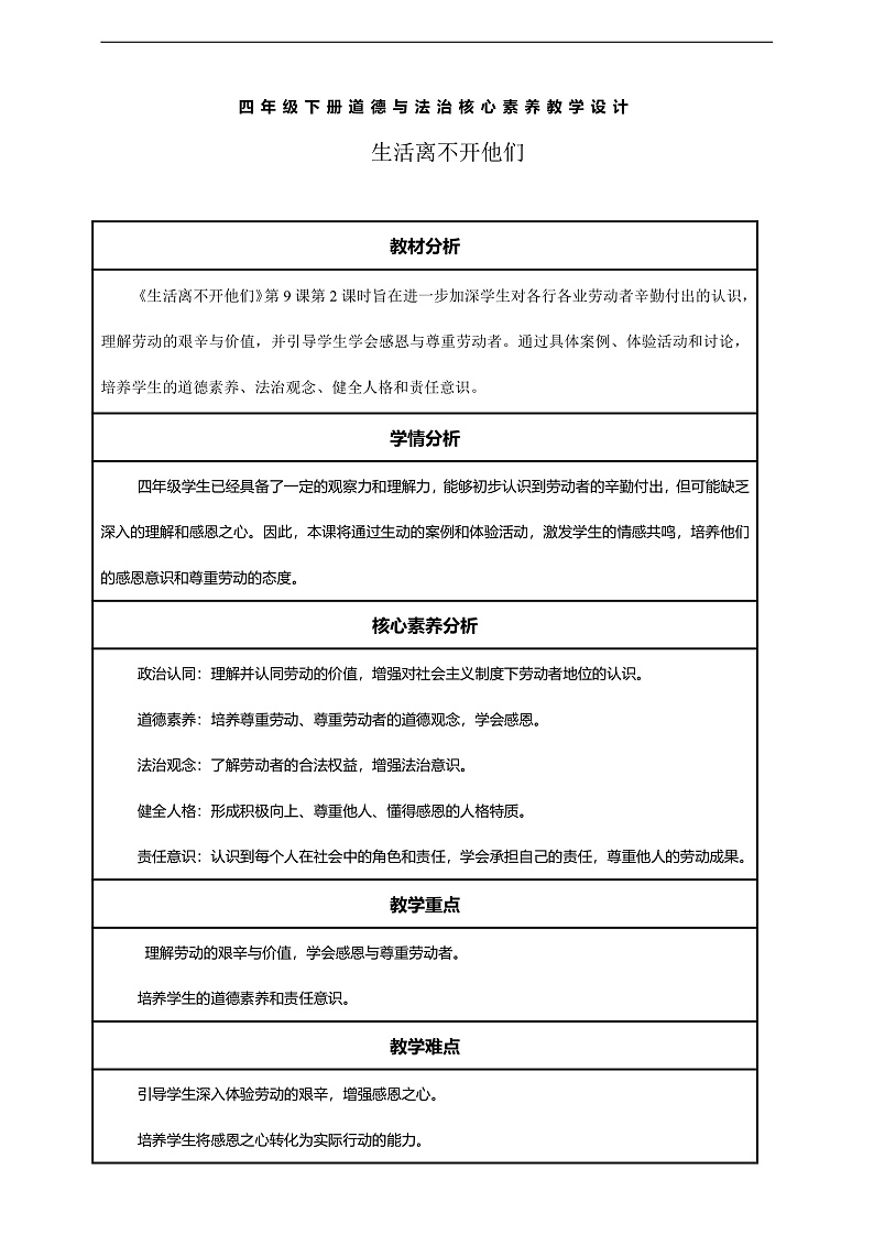 【核心素养】第9课《生活离不开他们》第2课时教案含反思第1页