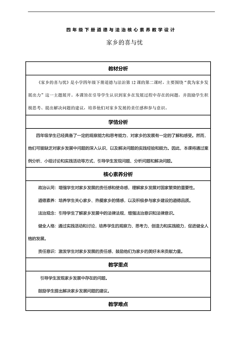 【核心素养】第12课《家乡的喜与忧》第2课时教案含反思第1页