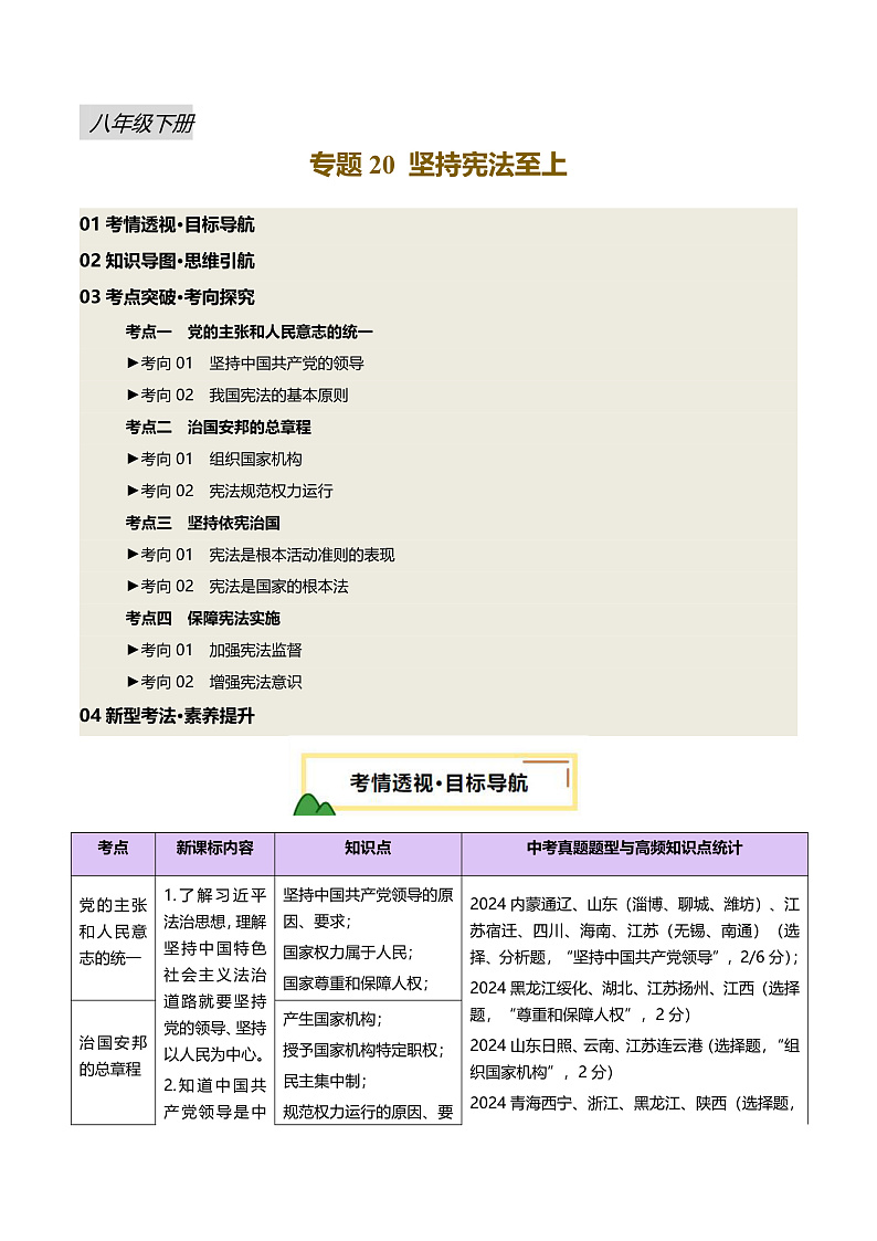 2025年中考道德与法治一轮复习 第20讲 坚持宪法至上（一轮复习讲义)第1页