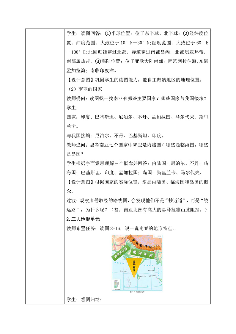 8.2.1南亚【教学设计】（第1课时——位置与国家、地形）——2025新教材湘教版初一地理下册pptx第2页