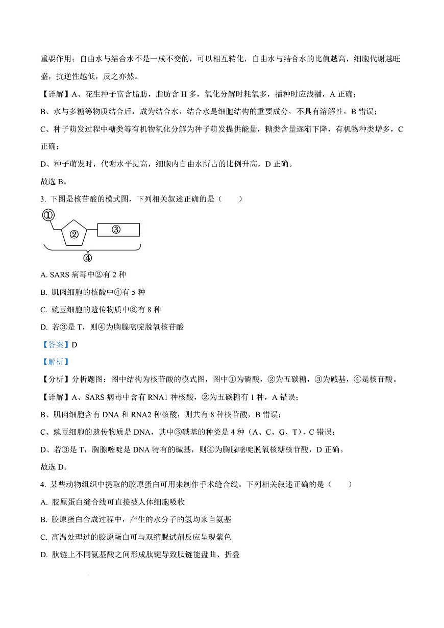 福建省漳州市2024-2025学年高一上学期期末考试生物试题  Word版含解析第3页