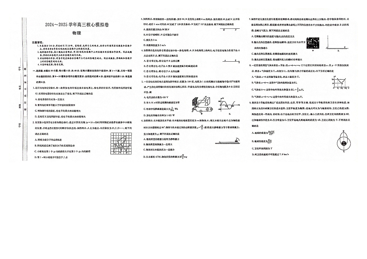 湖北省黄冈市2025届高三下学期核心预测卷物理第1页