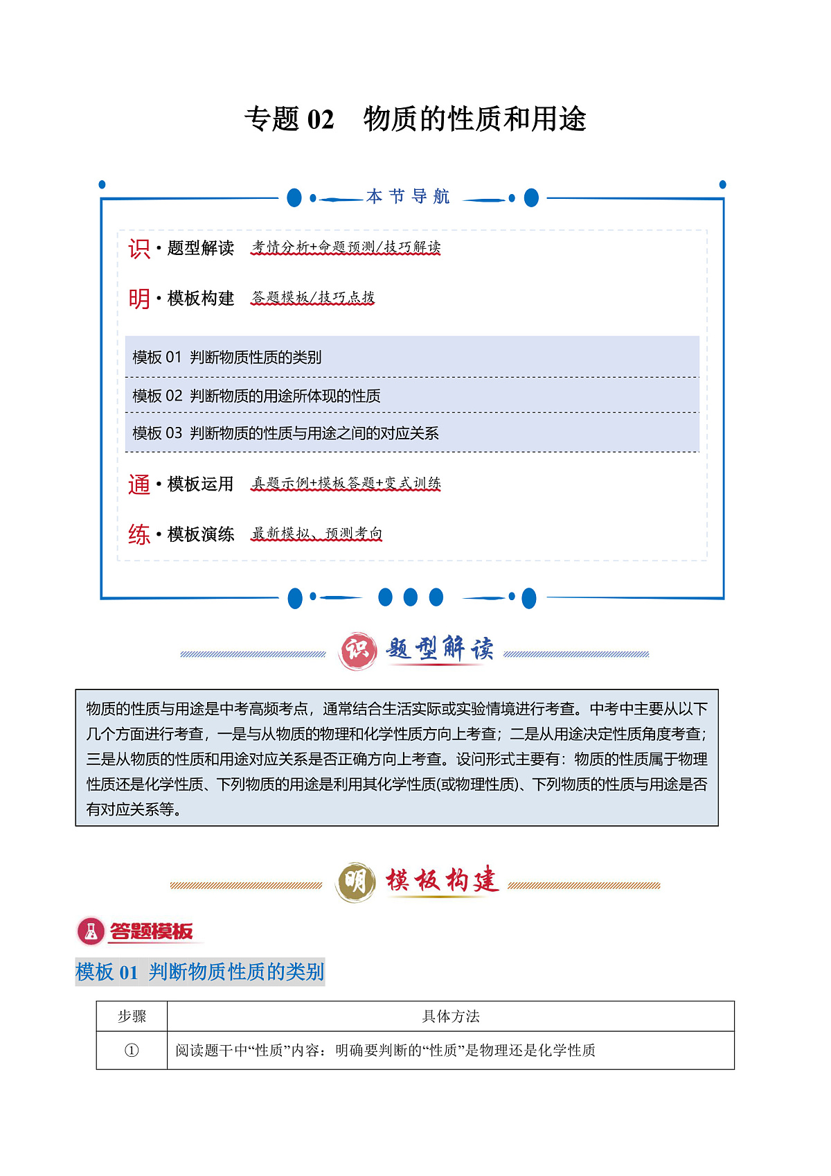 专题02 物质的性质和用途-2025年中考化学答题技巧与模板构建（全国通用）（解析版）第1页