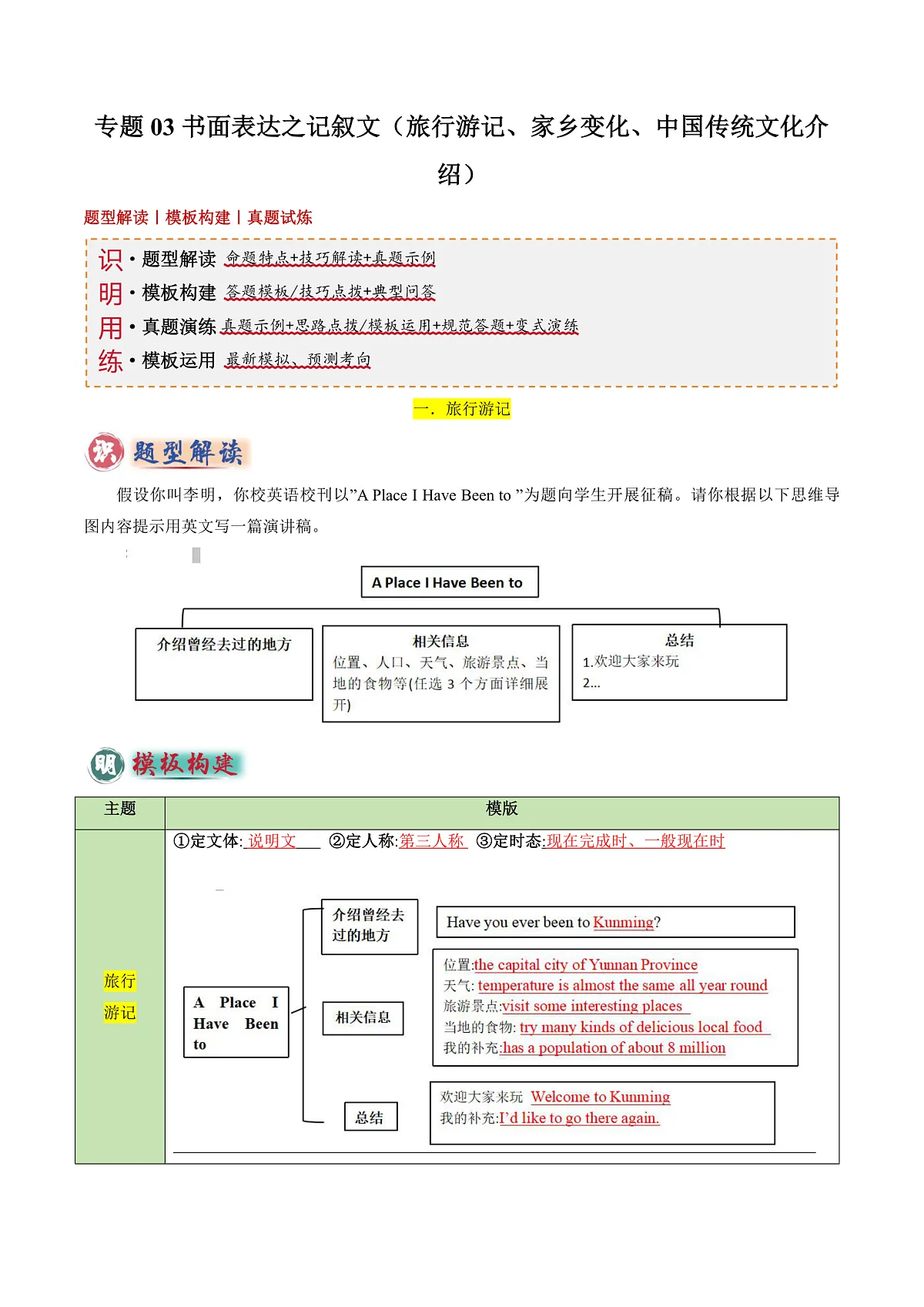 专题03 书面表达之记叙文（旅行游记、家乡变化、中国传统文化介绍）-2025年中考英语答题技巧与模板构建（全国通用）（解析版）第1页