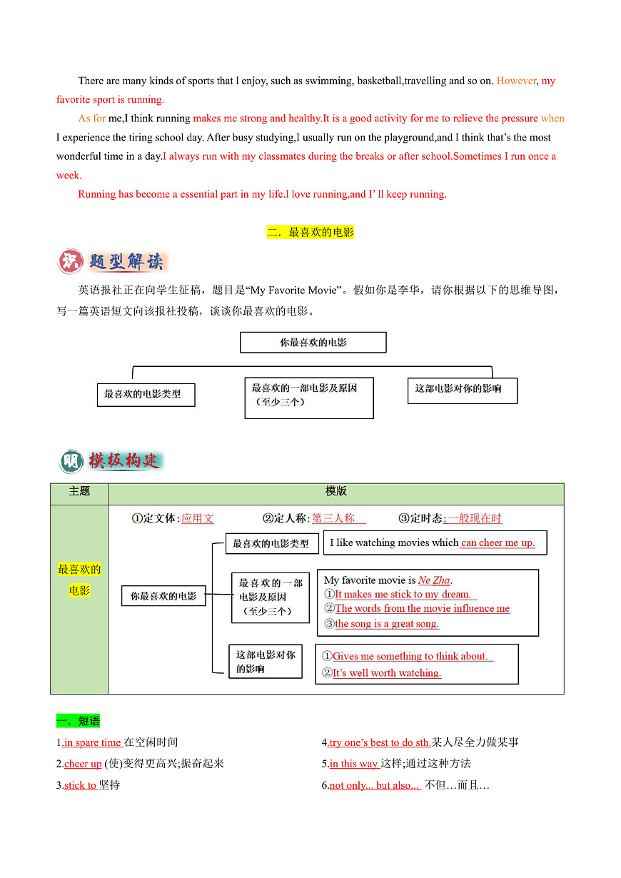 专题04 书面表达之记叙文（体育运动、最喜欢的电影、阅读、科技改变生活）-2025年中考英语答题技巧与模板构建（全国通用）（解析版）第3页