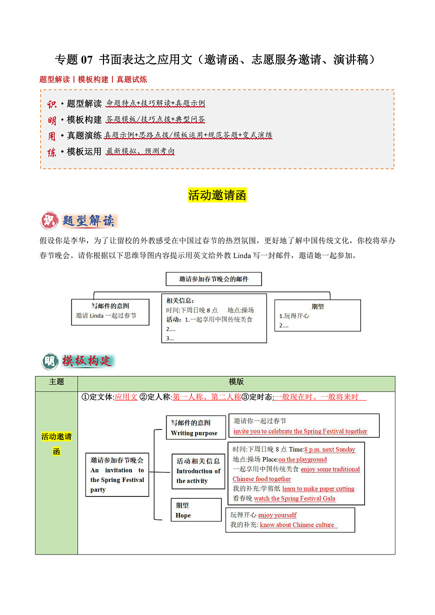 专题07 书面表达之应用文（邀请函、志愿服务邀请、演讲稿）-2025年中考英语答题技巧与模板构建（全国通用）（解析版）第1页
