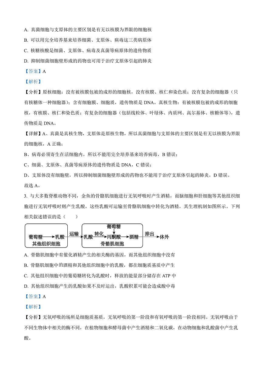 安徽省宿州市2024-2025学年高三上学期期末教学质量检测生物试卷  Word版含解析第2页