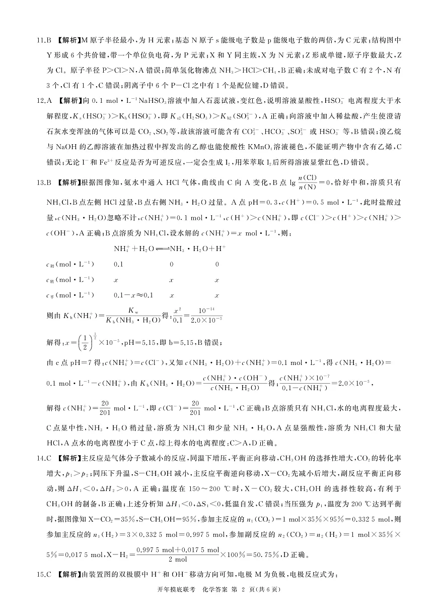 2025年辽宁百师联盟高三化学答案-3月第2页