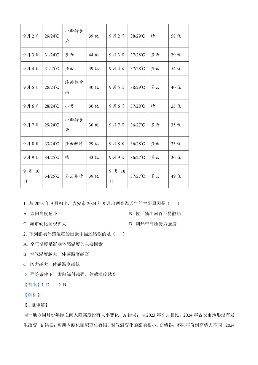 江西省吉安市2024-2025学年高三上学期期末教学质量检测地理试题  Word版含解析第2页