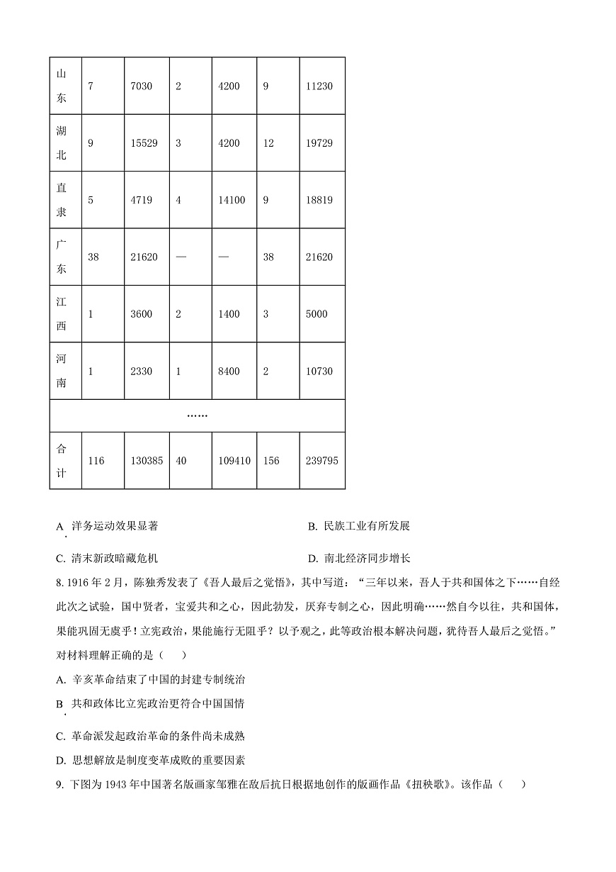 2025届云南省曲靖市高三上学期第一次教学质量监测历史试题  Word版无答案第3页