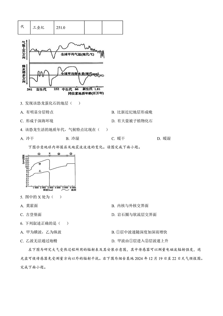 山东省烟台市2024-2025学年高一上学期期末考试地理试题  Word版无答案第2页