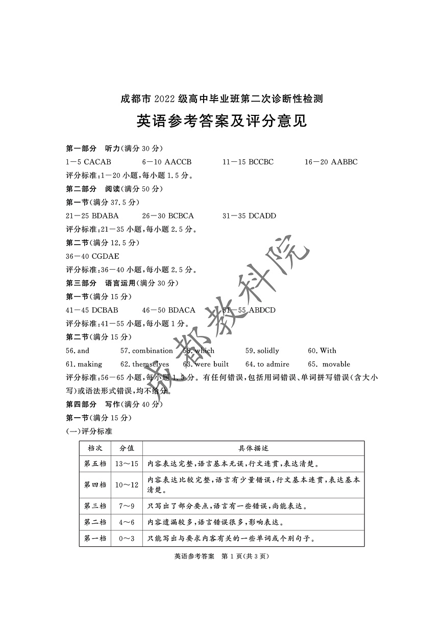 [答案]2022级高三二诊英语-答案第1页
