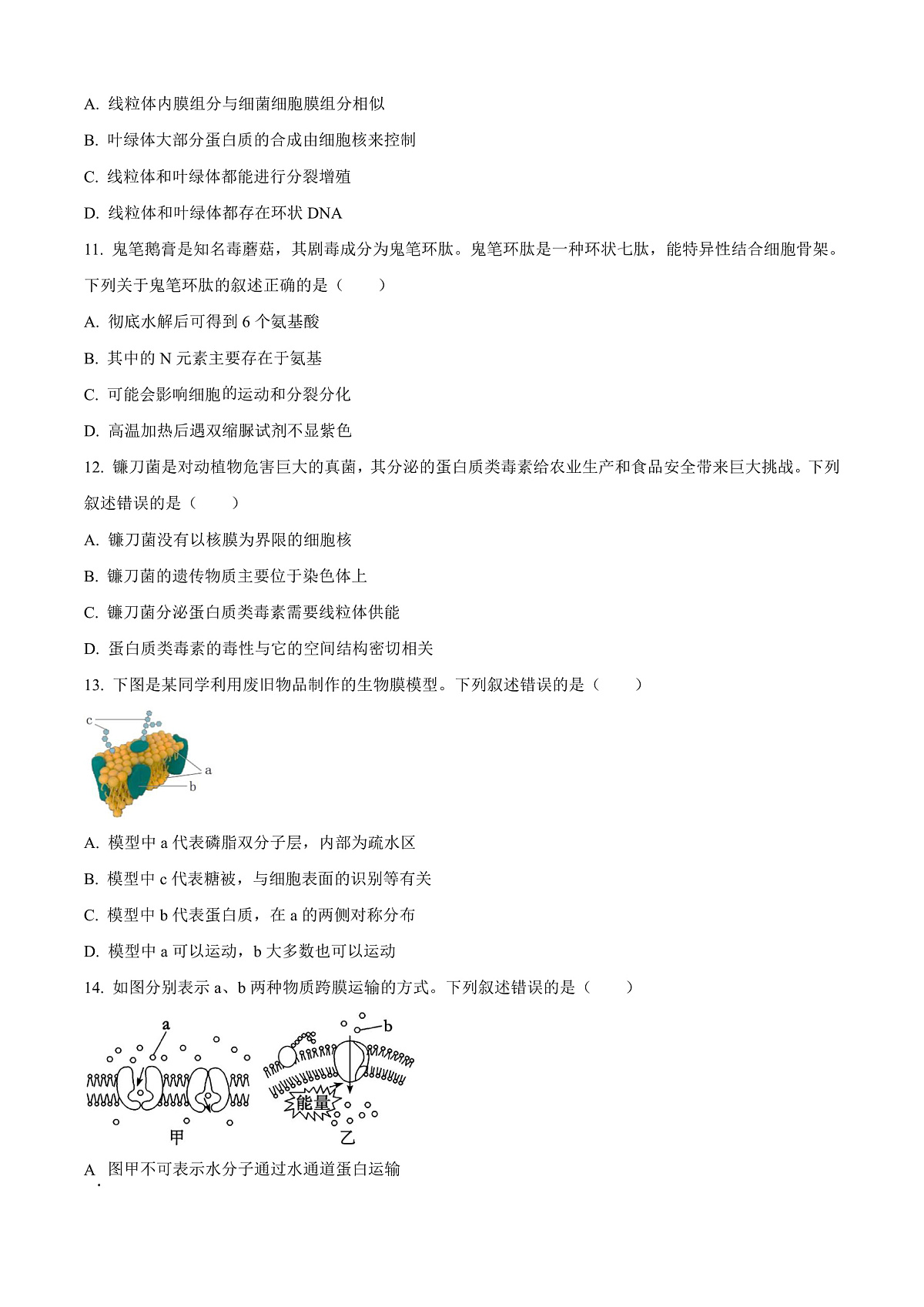 福建省宁德市2024-2025学年高一上学期期末考试生物试题  Word版无答案第3页