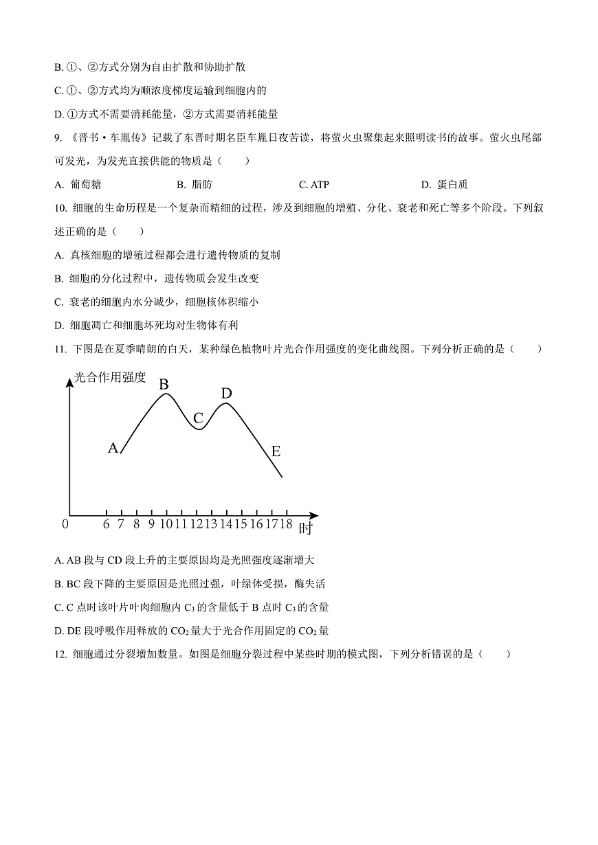 广西百色市2024-2025学年高一上学期1月期末生物试题  Word版无答案第3页