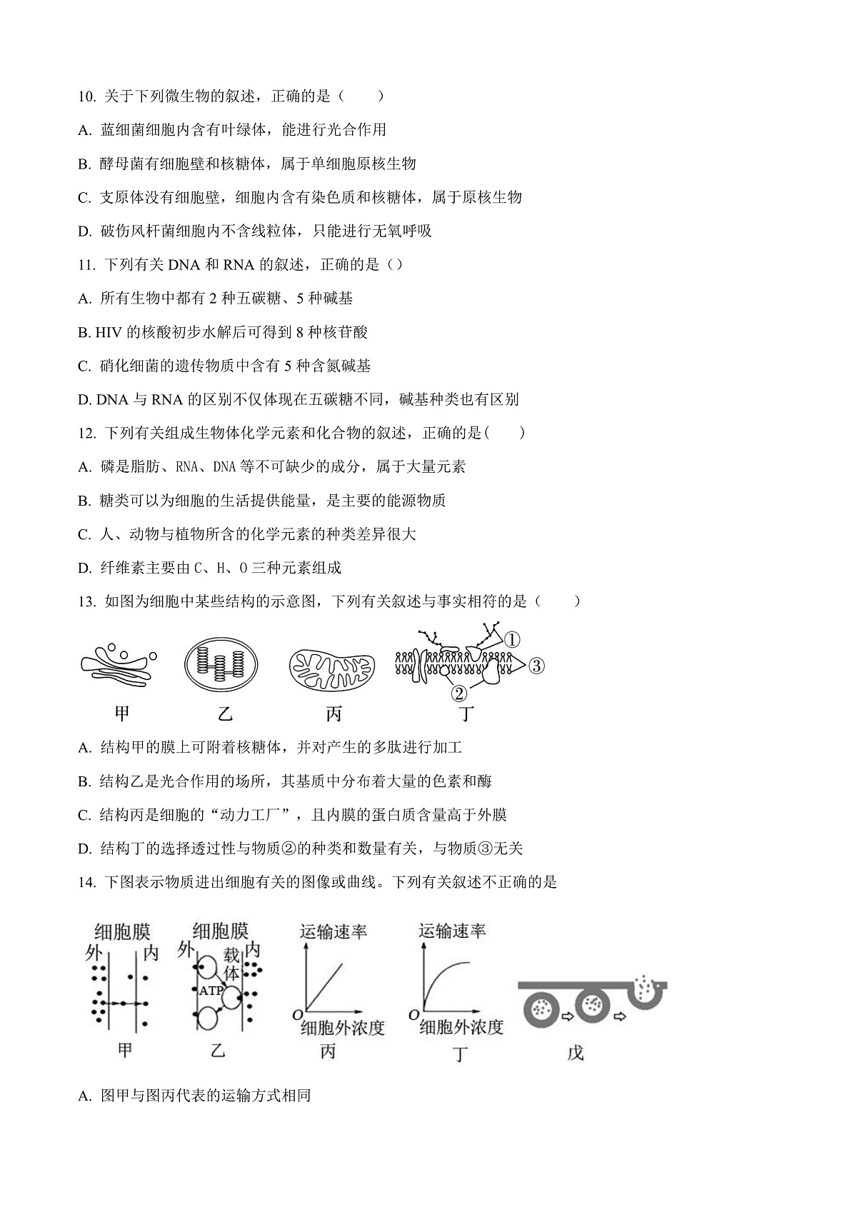 宁夏回族自治区石嘴山市第一中学2024-2025学年高一上学期1月期末生物试题  Word版无答案第3页