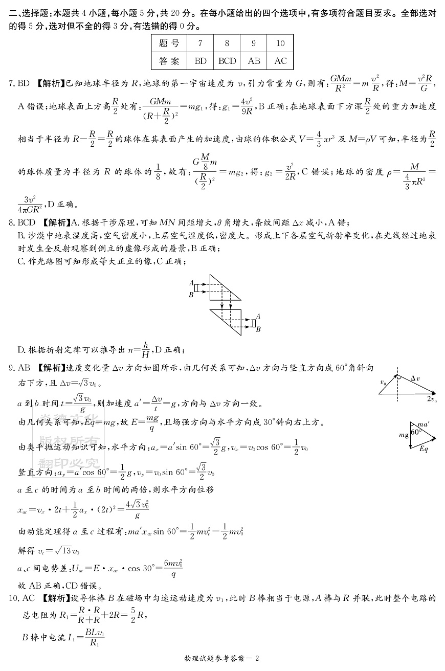 湖南省2025届高三九校联盟第二次联考物理答案第2页