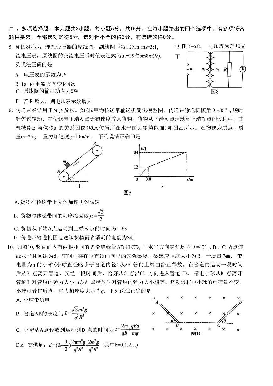 2025届重庆市巴蜀中学高三下学期3月适应性月考卷（六）物理 （解析版）第3页