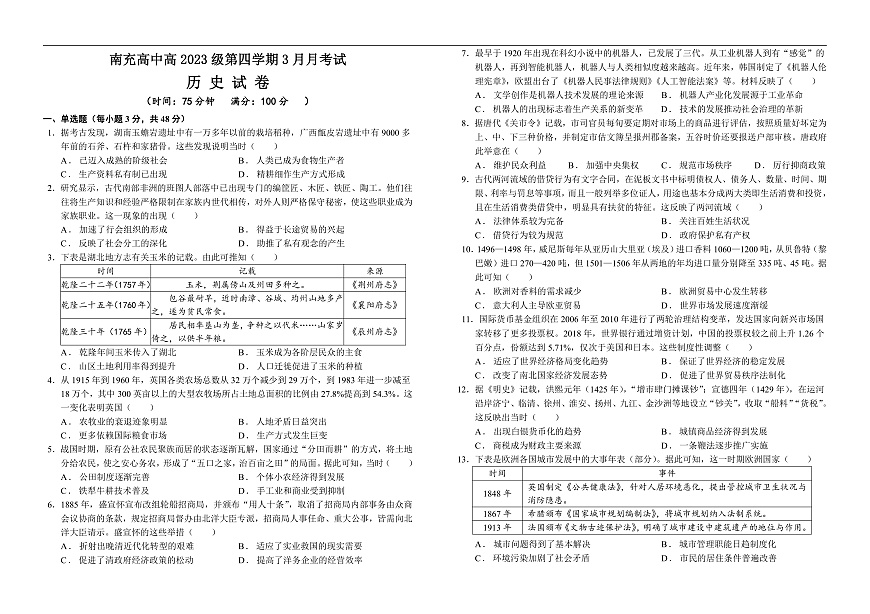 高二历史试题(1)第1页