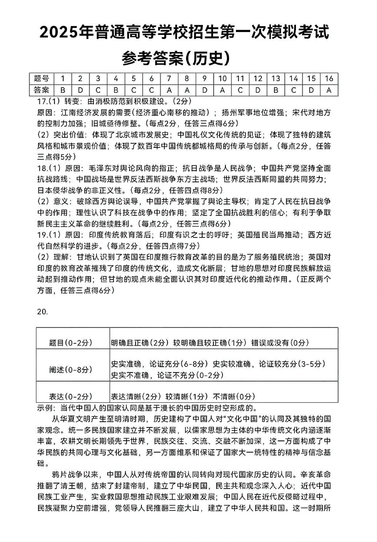 内蒙古自治区呼和浩特市2025届高三第一次模拟考试历史答案第1页