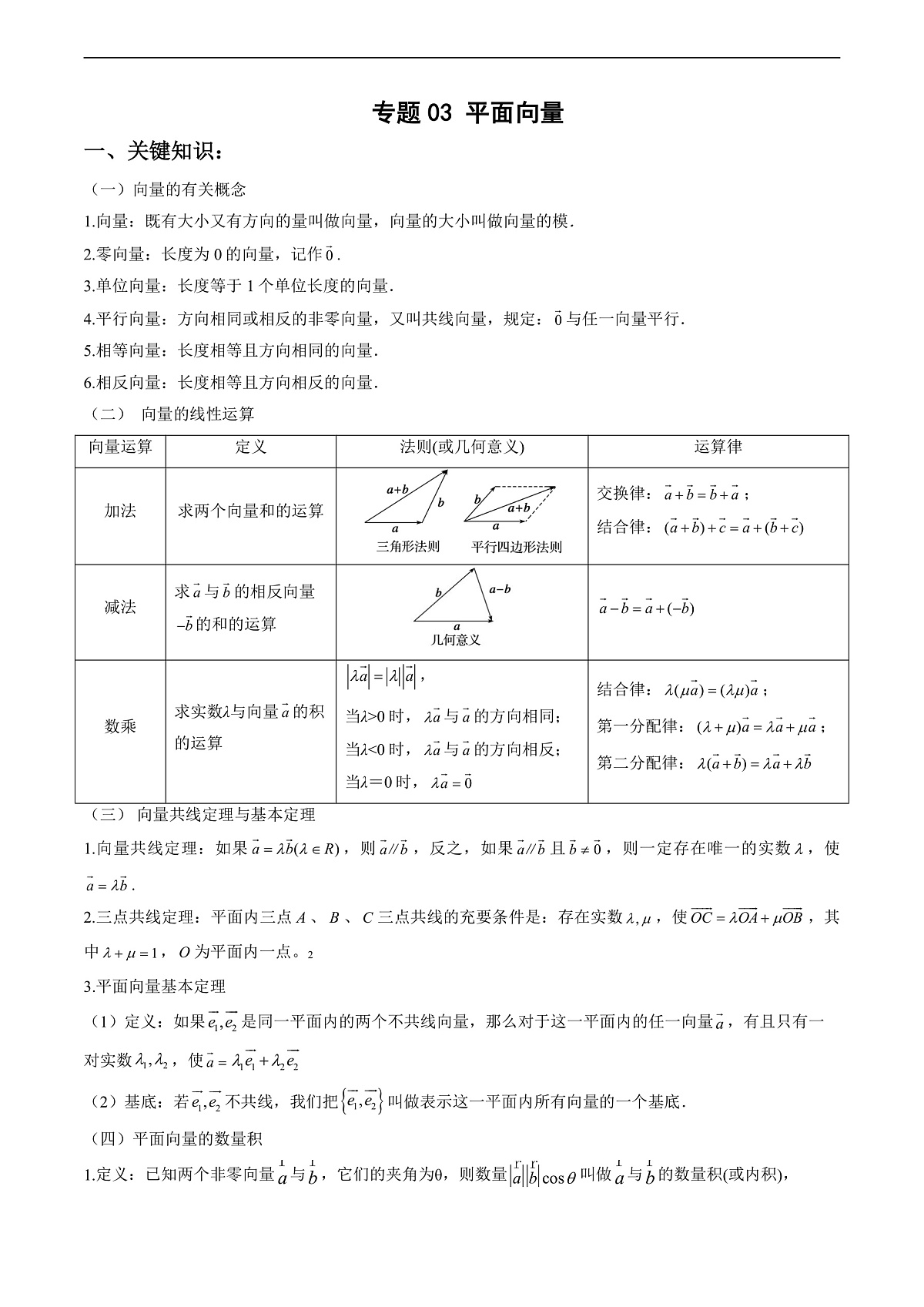专题03 平面向量（原卷版）第1页