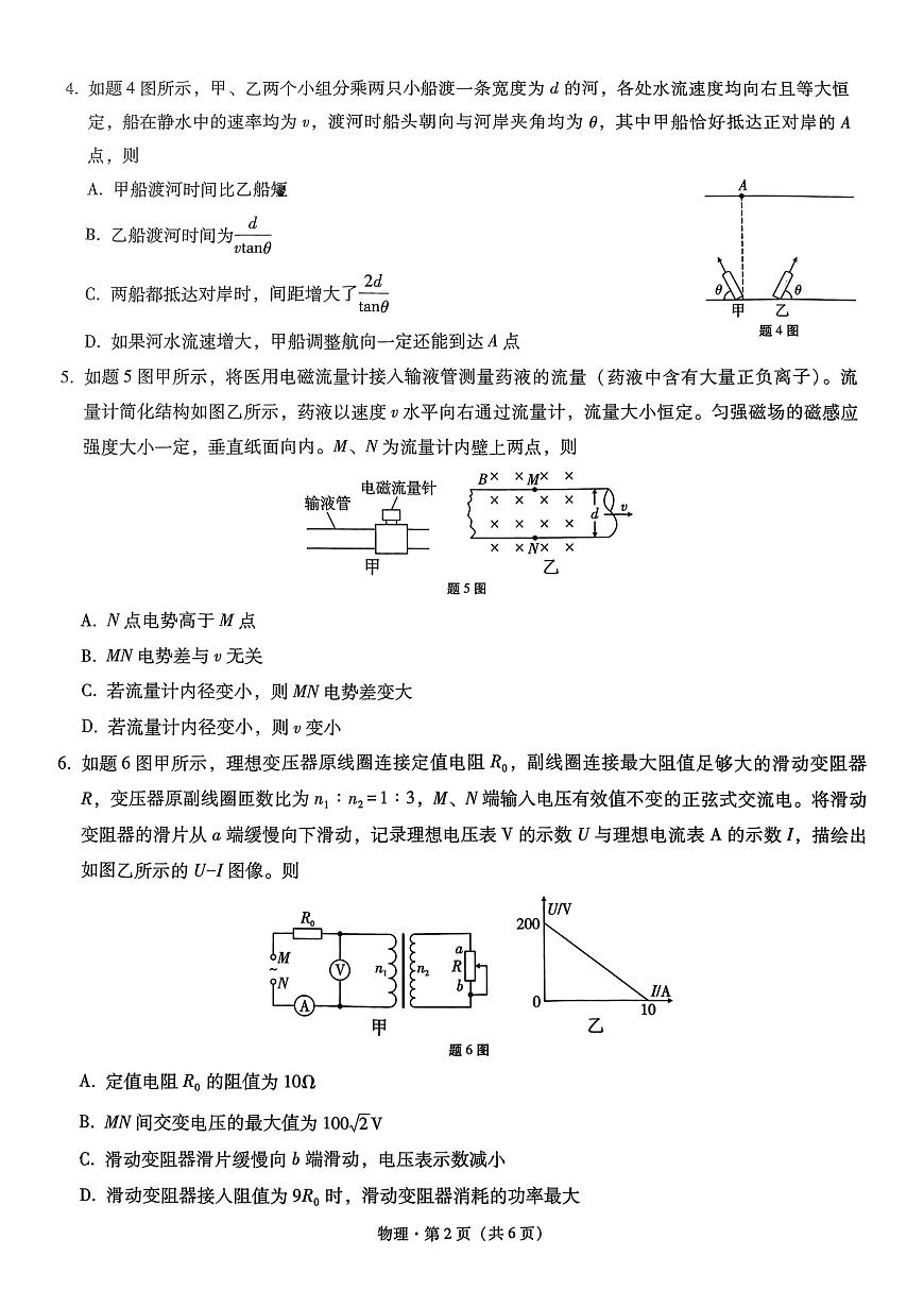 重庆市第八中学2025届高三3月适应性月考卷（六）物理第2页