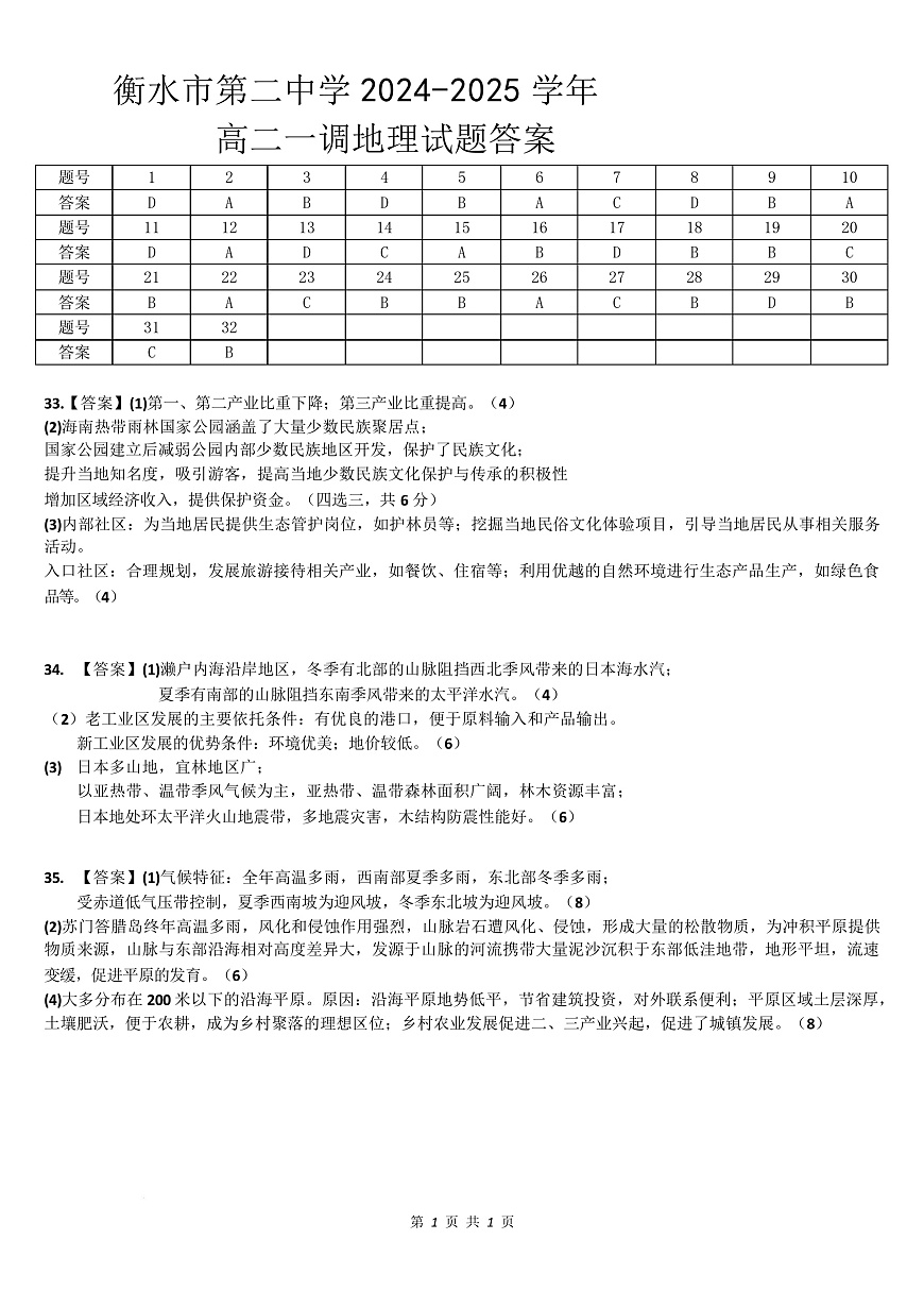 地理 高二地理答案第1页