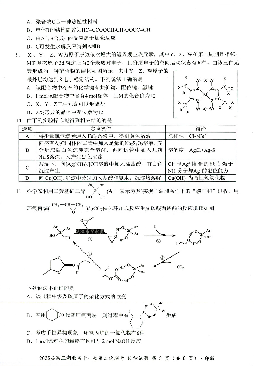 湖北十一校第二次联考化学试卷第3页