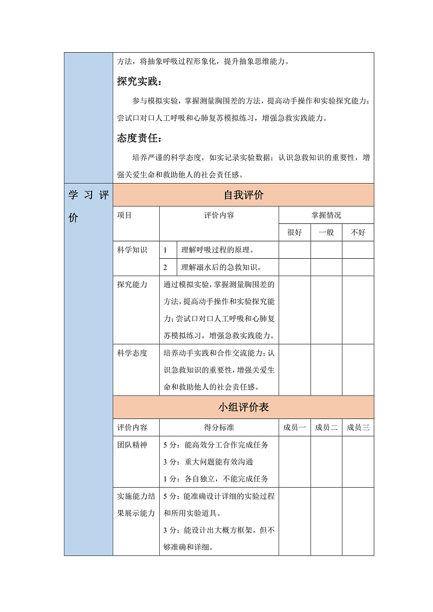 【核心素养】冀少版生物七下3.3.2.1肺与外界的气体交换 教学设计第2页