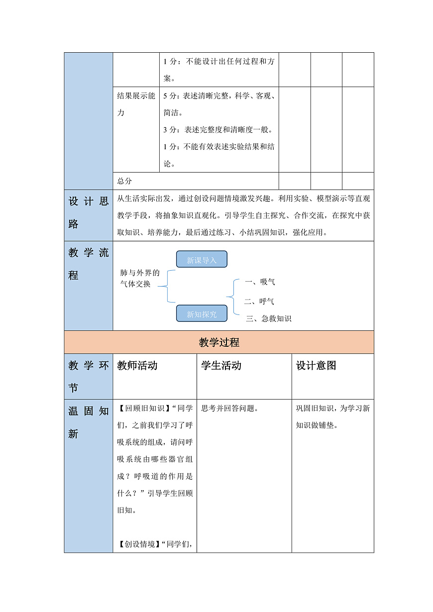 【核心素养】冀少版生物七下3.3.2.1肺与外界的气体交换 教学设计第3页
