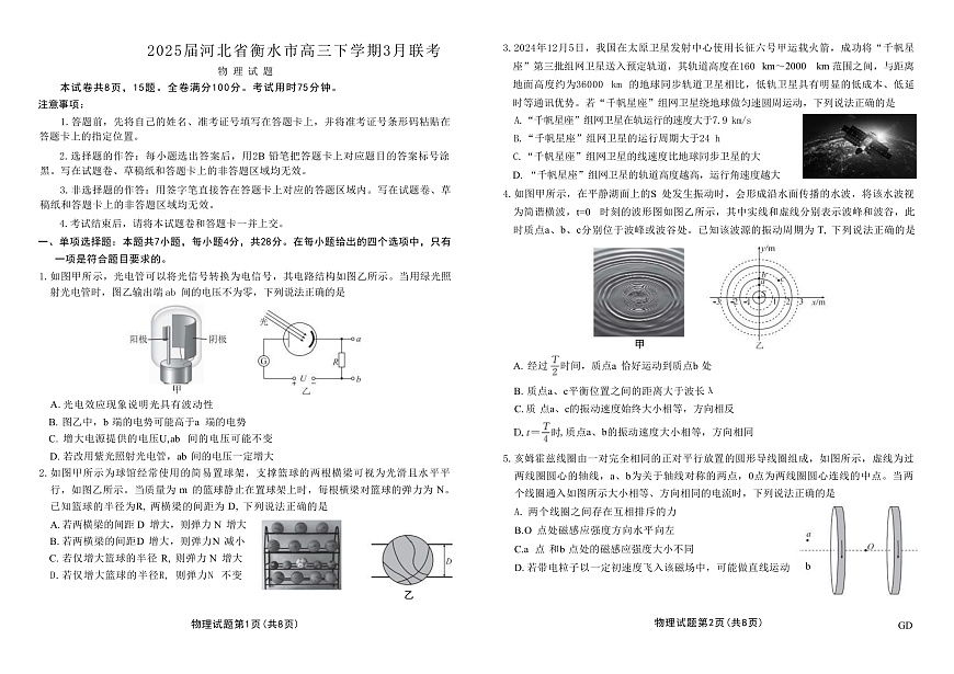 2025届河北省衡水市高三下学期3月联考试题 物理 （解析版）第1页
