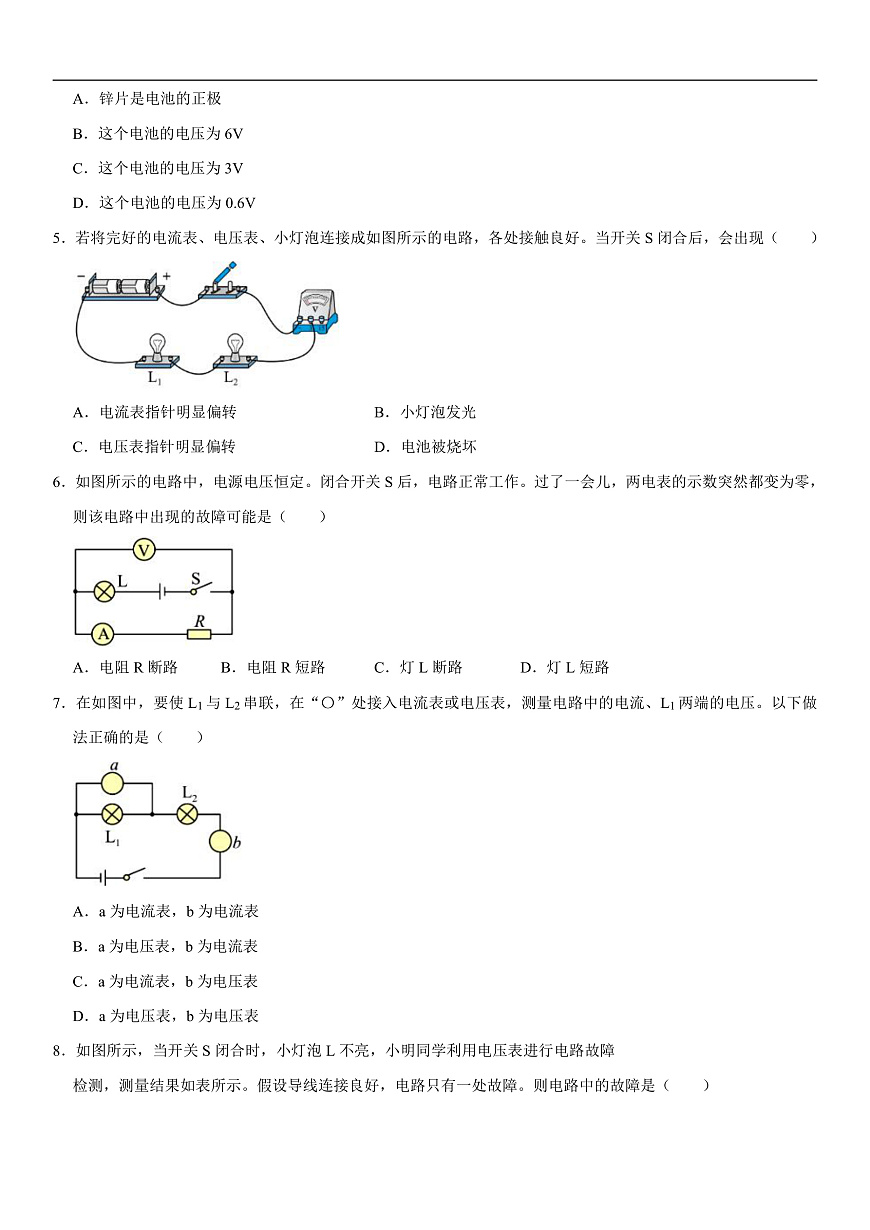 第16章 电压 电阻（核心考点讲练）（原卷版）第3页
