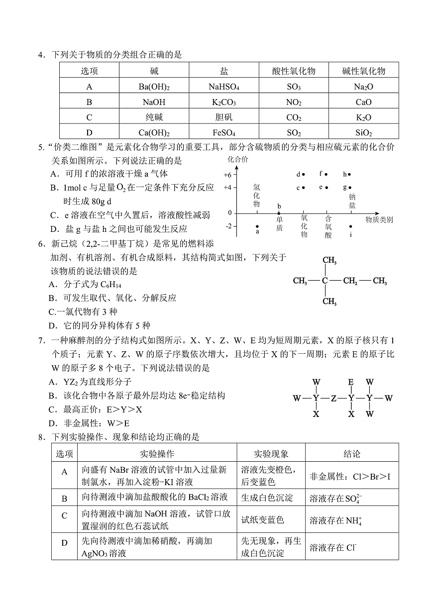 广西示范性高中2024-2025学年高一下学期4月期中化学试卷第2页