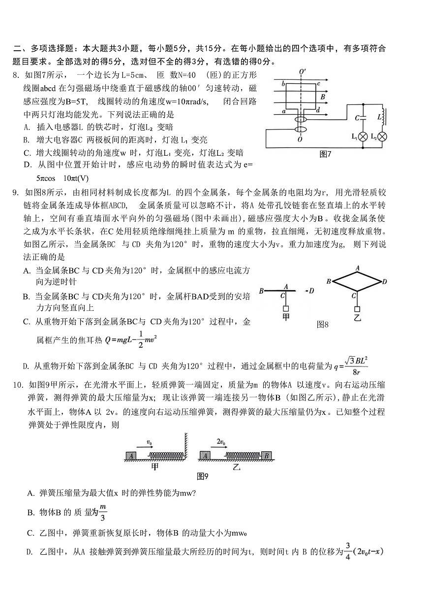 2025届重庆市巴蜀中学高三下学期适应性月考卷（八）物理 （解析版）第3页