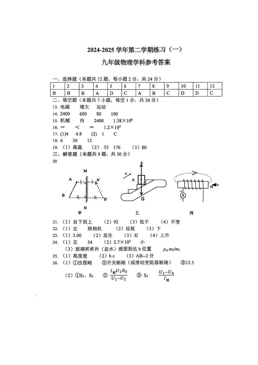 Documents Gallery 物理科参考答案第1页