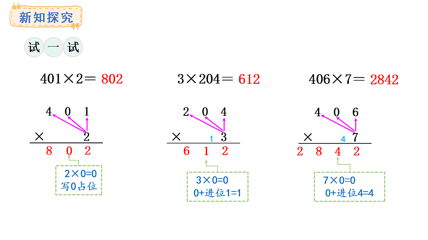 1.4 与0有关的笔算乘法(课件)2025-2026学年西师大版三年级数学上册第5页