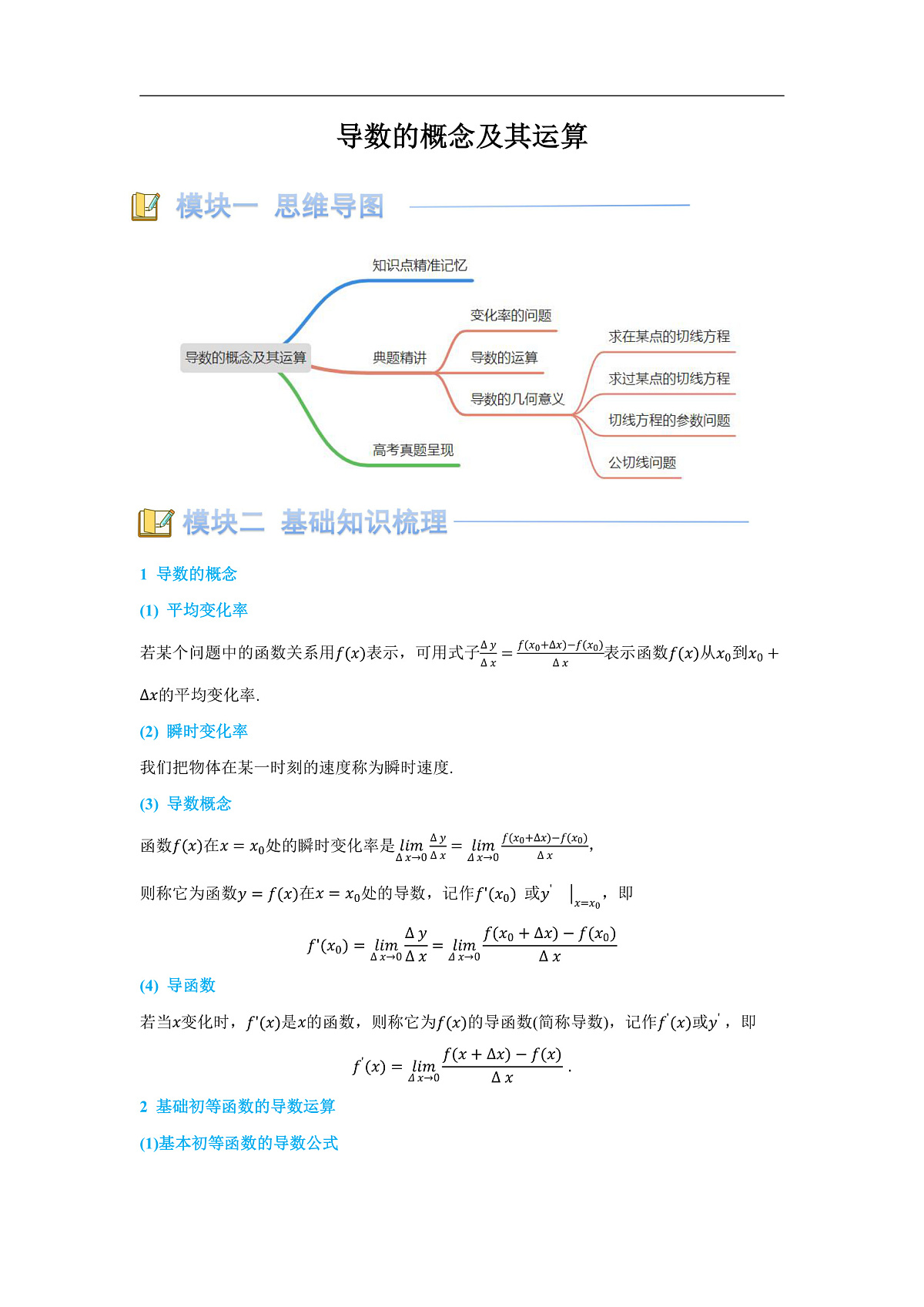 导数的概念及其运算(讲义) （原卷版）第1页