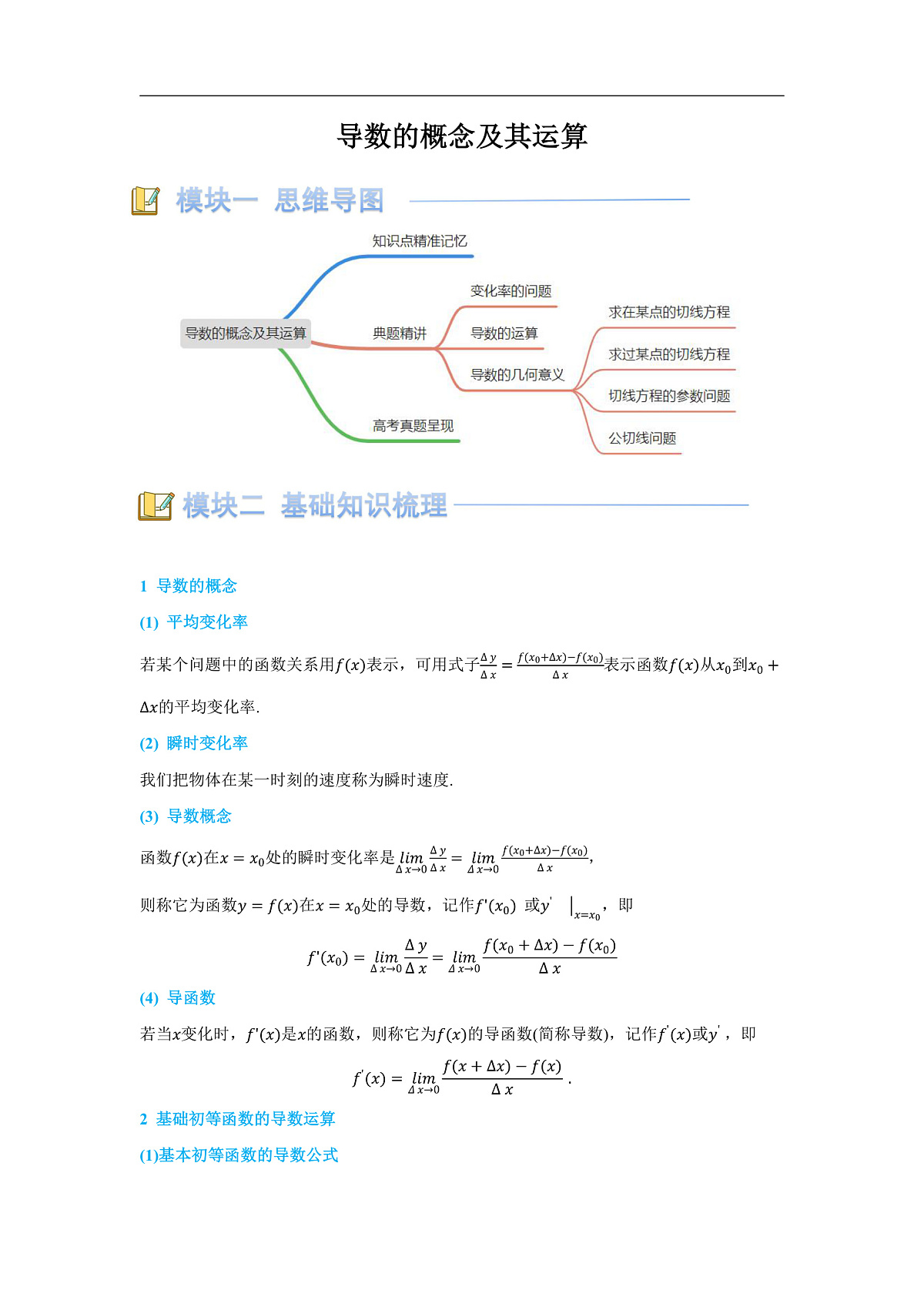 导数的概念及其运算(讲义)（解析版）第1页